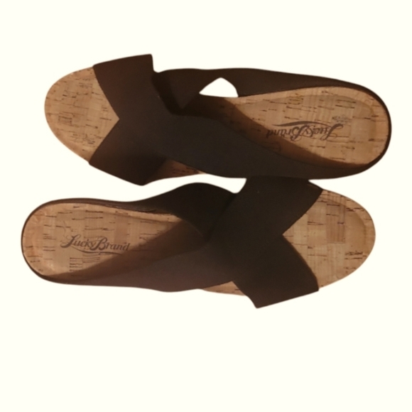 Lucky Brand Womens Miller Wedge Platform Slip On Cork Black Sandals 9M /39 - Picture 4 of 9